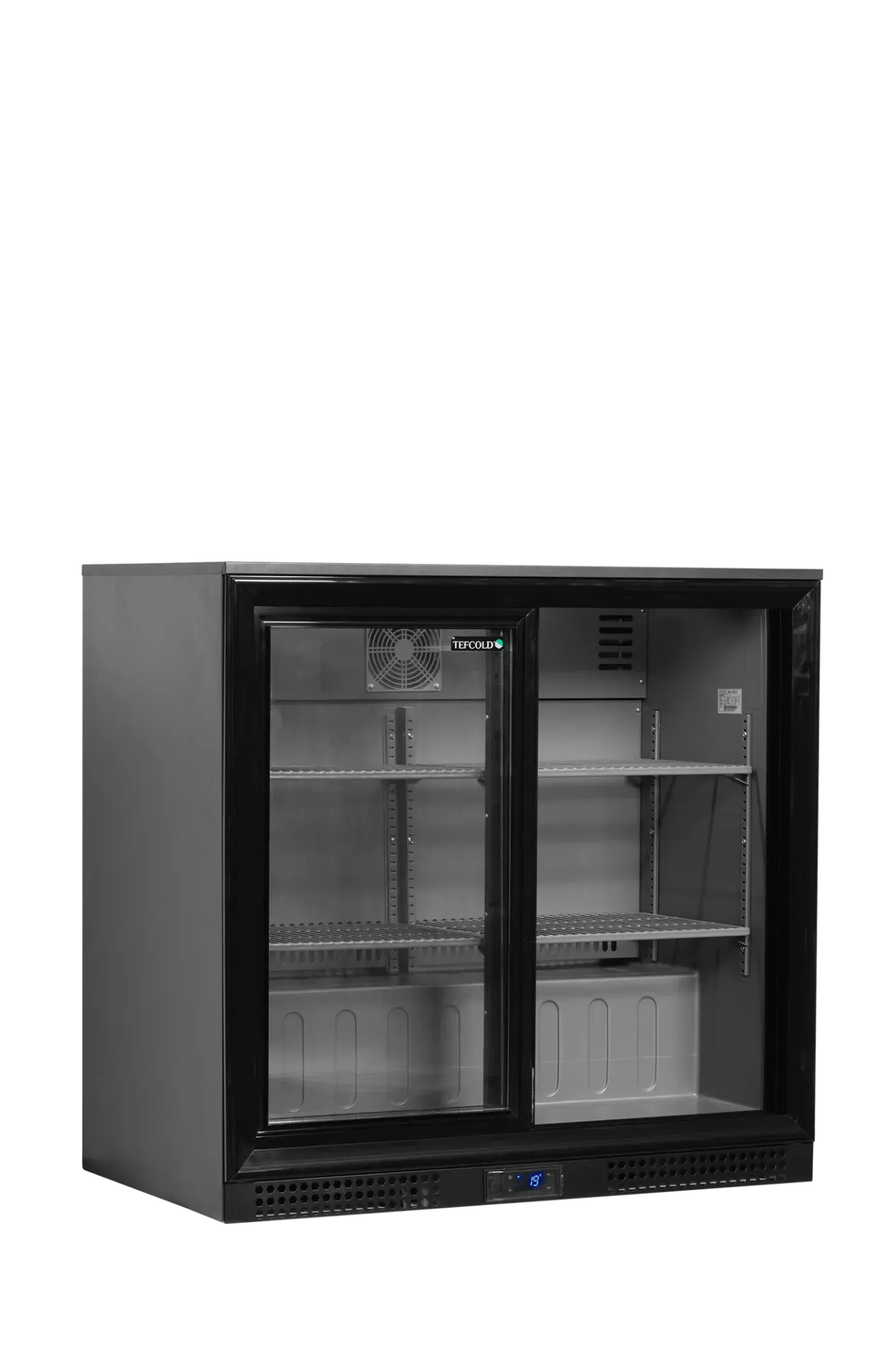 Backbar koeler premium TEFCOLD DB202S – open schuifdeuren en verstelbare planken